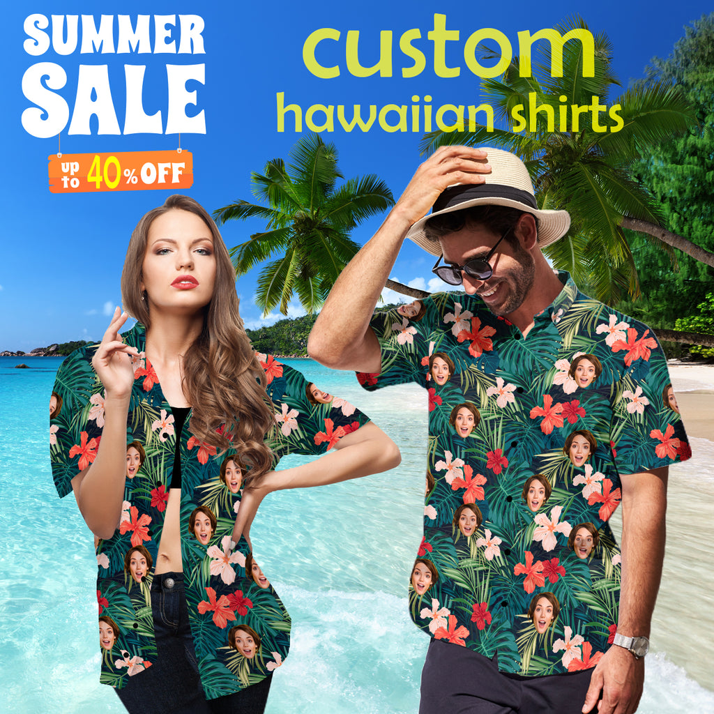 Custom hawaiian shirts with face for team family vacation party gifts
