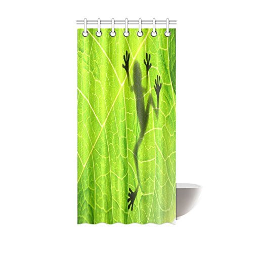 Funny Frog Decor Shower Curtain, Tropical Rainforest Vibrant Little Tree Frog Silhouette Shadow on the Leave Bathroom Set with Hooks