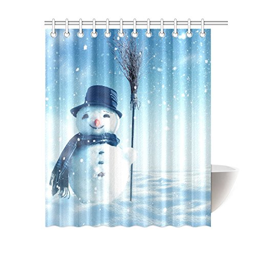 Winter Home Bath Decor, Christmas Snowman Polyester Fabric Shower Curtain Bathroom Sets