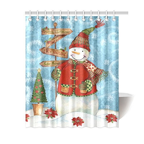 Winter Christmas Home Bath Decor, Happy Snowman Polyester Fabric Shower Curtain Bathroom Sets
