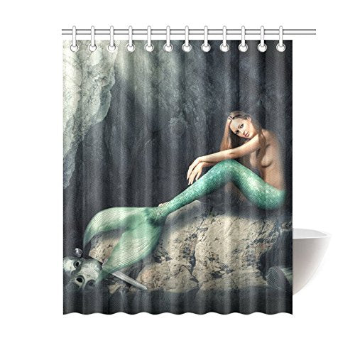 Fantasy Home Bath Decor, Ocean Sea Mermaid Polyester Fabric Shower Curtain Bathroom Sets