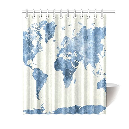 World Map Custom Shower Curtain Polyester Fabric Bathroom Sets Home Decor