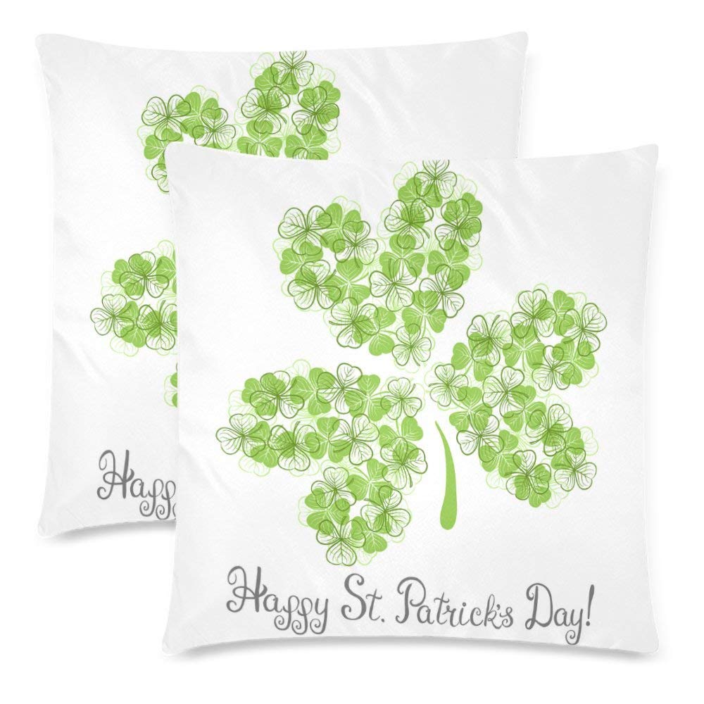 Happy Saint Patrick's Day Shamrock Pillow Cover Cushion Case 18x18