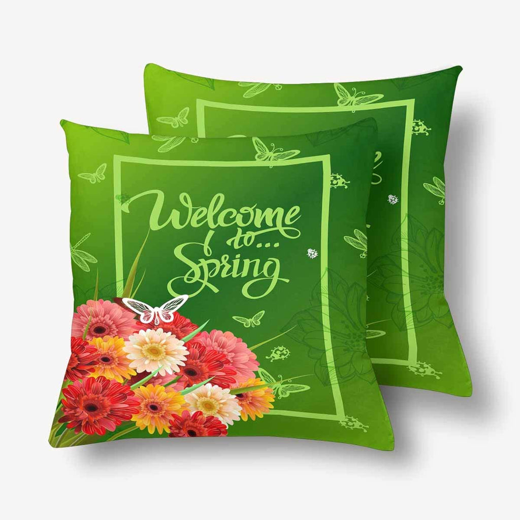 Welcome to Spring Lettering Spring Flower Throw Pillow Covers 18x18 Set of 2, Pillow Cushion Cases Pillowcase for Home Couch Sofa Bedding Decorative