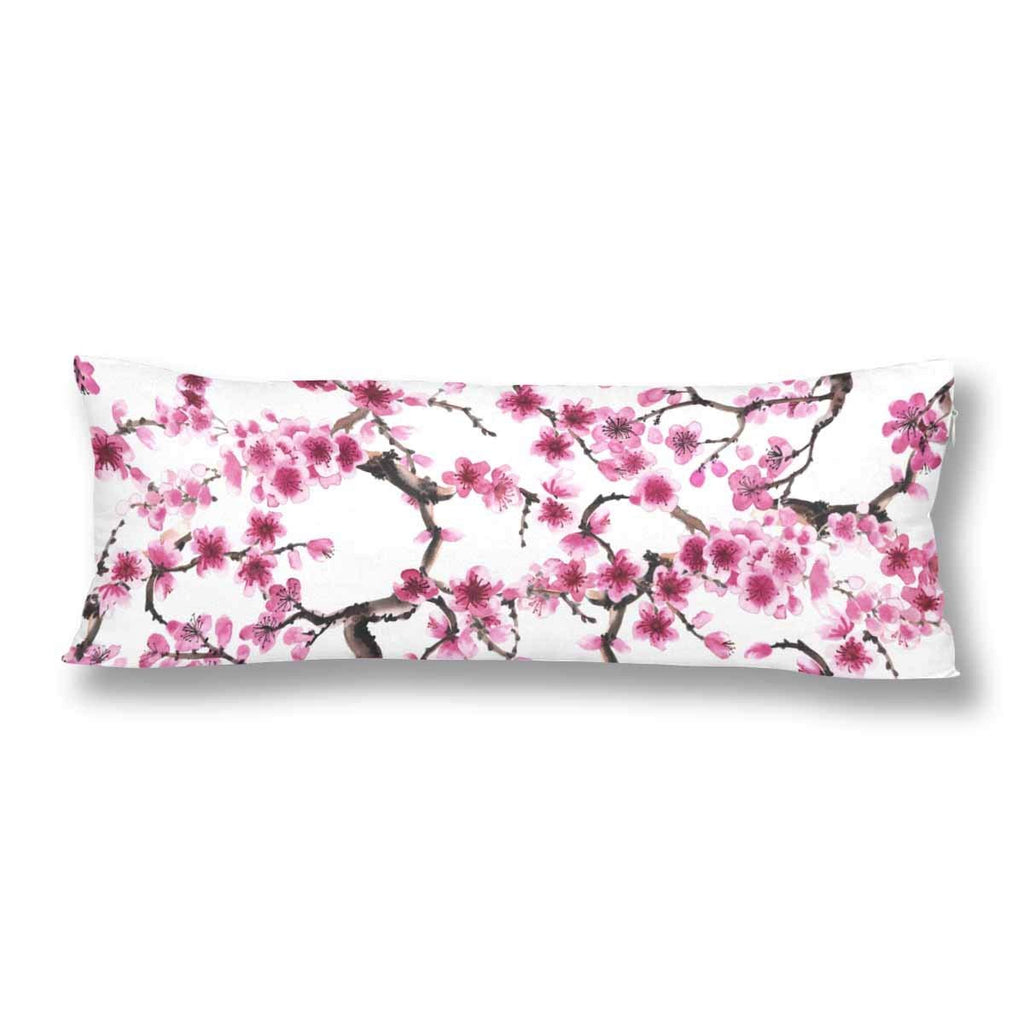 Watercolor Spring Flower Sakura Body Pillow Covers Pillowcase with Zipper 21x60 Twin Sides