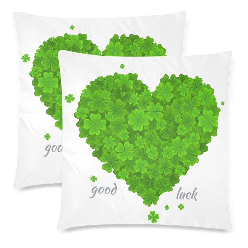 Saint Patricks Day Green Heart of the Lucky Clover or Shamrock Pillow Covers 18x18