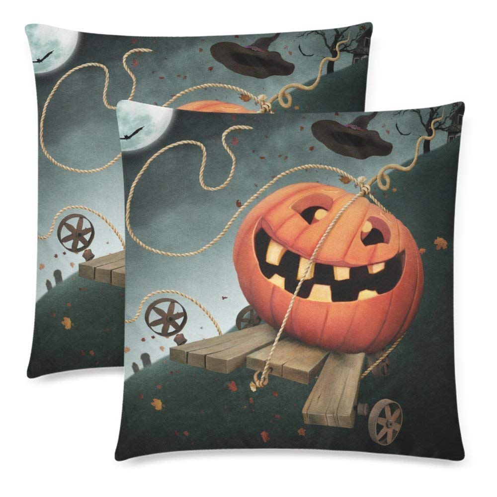 2 Pack Fun Pumpkin for Autumn Holiday Pillow Case Cover 18x18 Twin Sides, Halloween Theme Zippered Throw Cushion Pillowcase Protector Set Decorative for Couch Bed