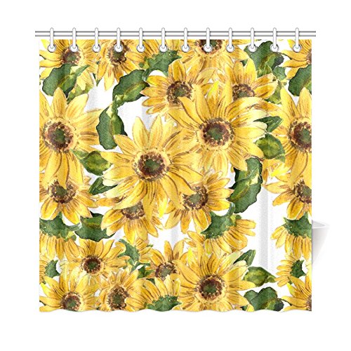 Blooming Yellow Flowers Sunflower Painting Home Decor Waterproof Polyester Bathroom Shower Curtain Bath with Hooks