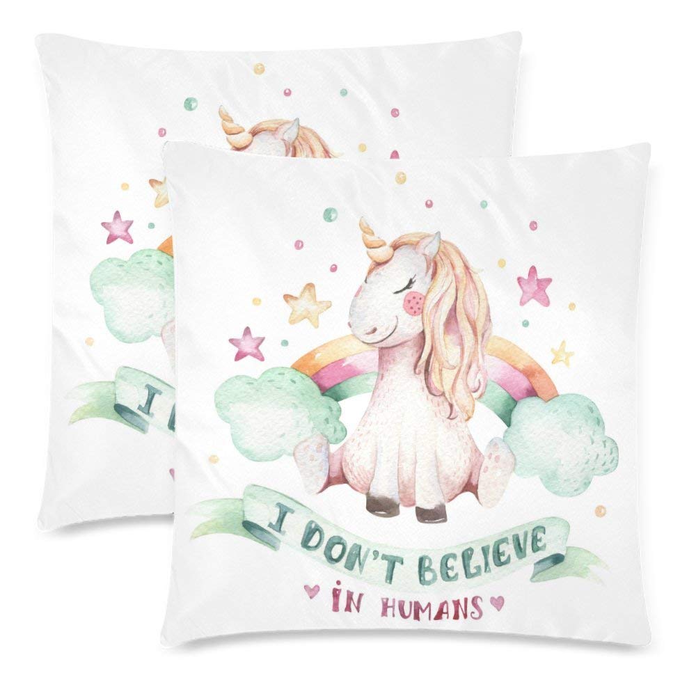 Watercolor Princess Unicorn Pillow Cover Cushion Case 18x18