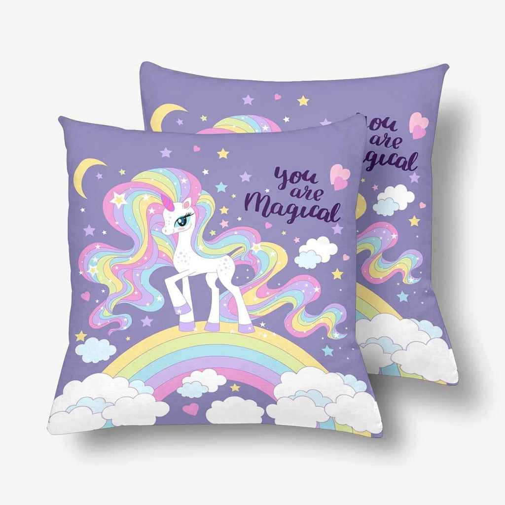 You Are Magical Lovely Cartoon Rainbow Unicorn Throw Pillow Covers 18x18 Set of 2, Pillow Cushion Cases Pillowcase for Home Couch Sofa Bedding Decorative
