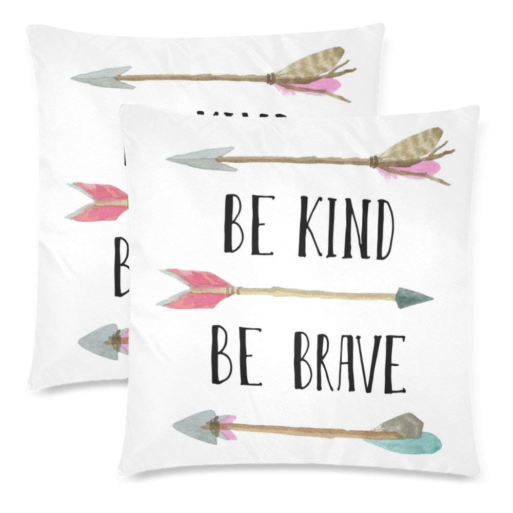 Be Kind Be Brave Inspirational Quote and Arrow Pillow Covers 18x18