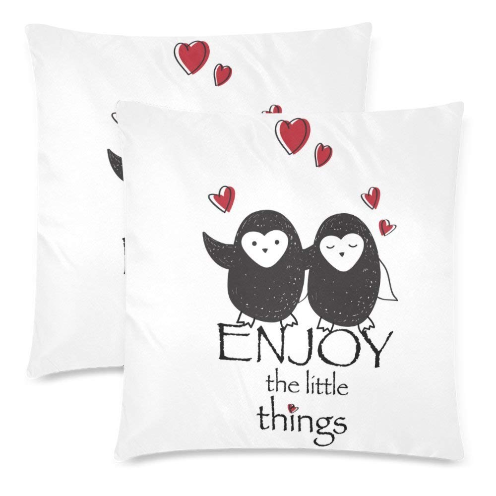 2 Pack Love Is in the Air and Penguin love Pillow Case Cover 18x18 Twin Sides, Enjoy the Little Things Zippered Throw Cushion Pillowcase Protector Set Decorative for Couch Bed