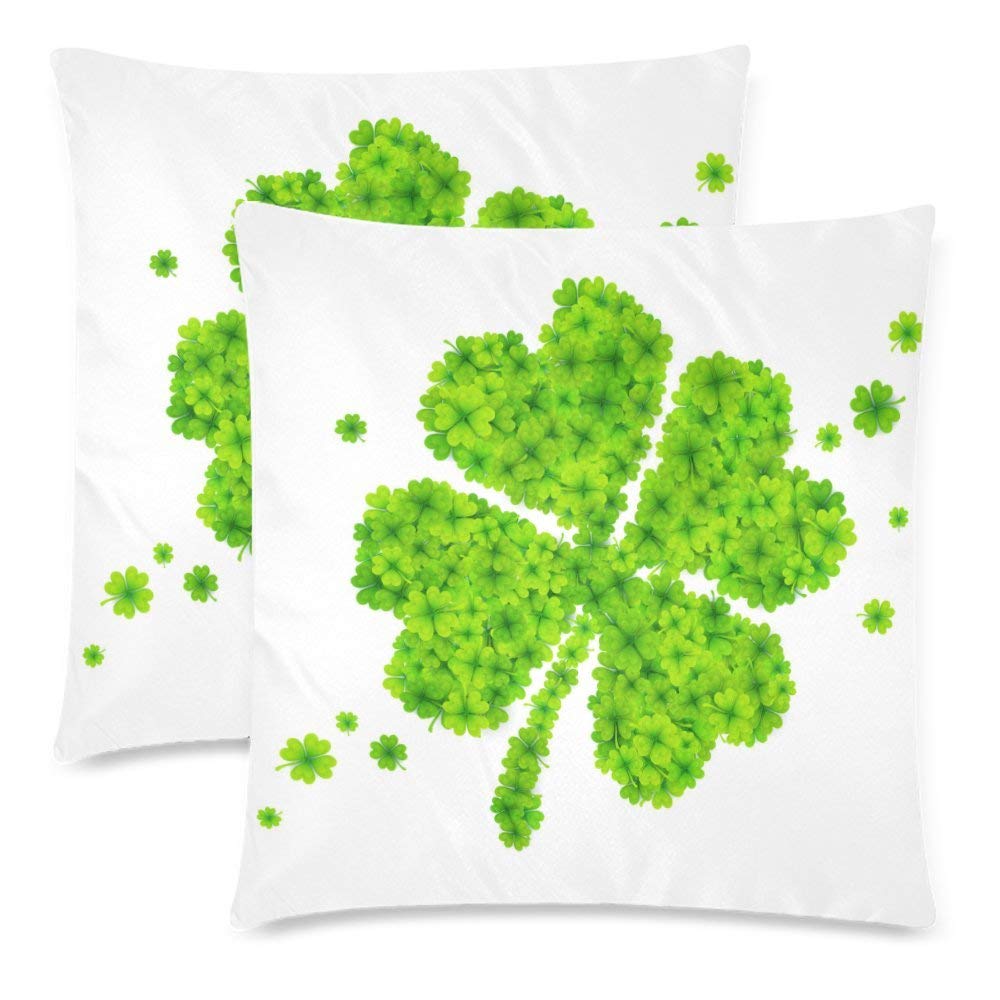 Green Lucky Four-leaf Clover Cushion Pillow Cover Case 18x18