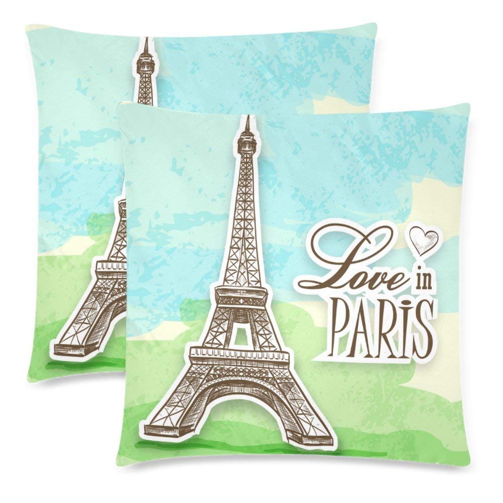 Custom 2 Pack Love in Paris 18x18 Cushion Pillow Case Cover Twin Sides