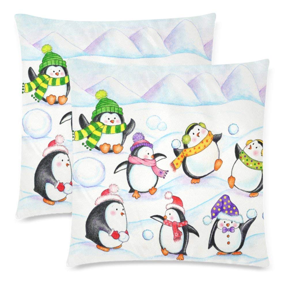 Custom 2 Pack Cute Penguin 18x18 Cushion Pillow Case Cover Twin Sides