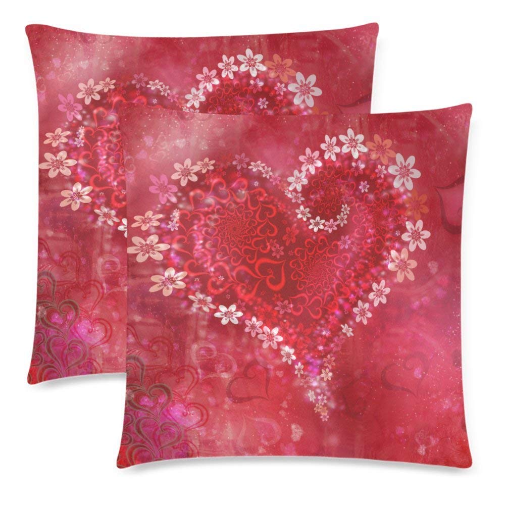 2 Pack Red Heart Shape Love Pillow Case Cover 18x18 Twin Sides, Valentine's Day Zippered Throw Cushion Pillowcase Protector Set Decorative for Couch Bed