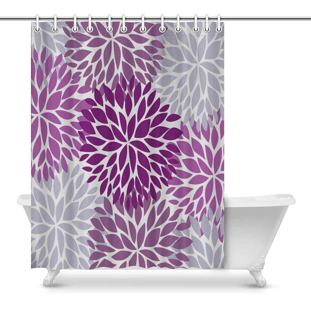 Dahlia Pinnata Flower Purple and Gray Bathroom Shower Curtain
