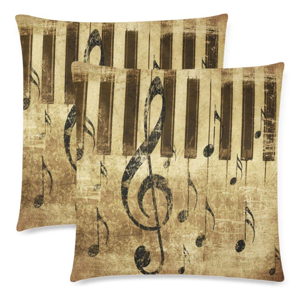 2 Pack Retro Music Note and Piano Throw Cushion Pillow Case Cover 18x18 Twin Sides