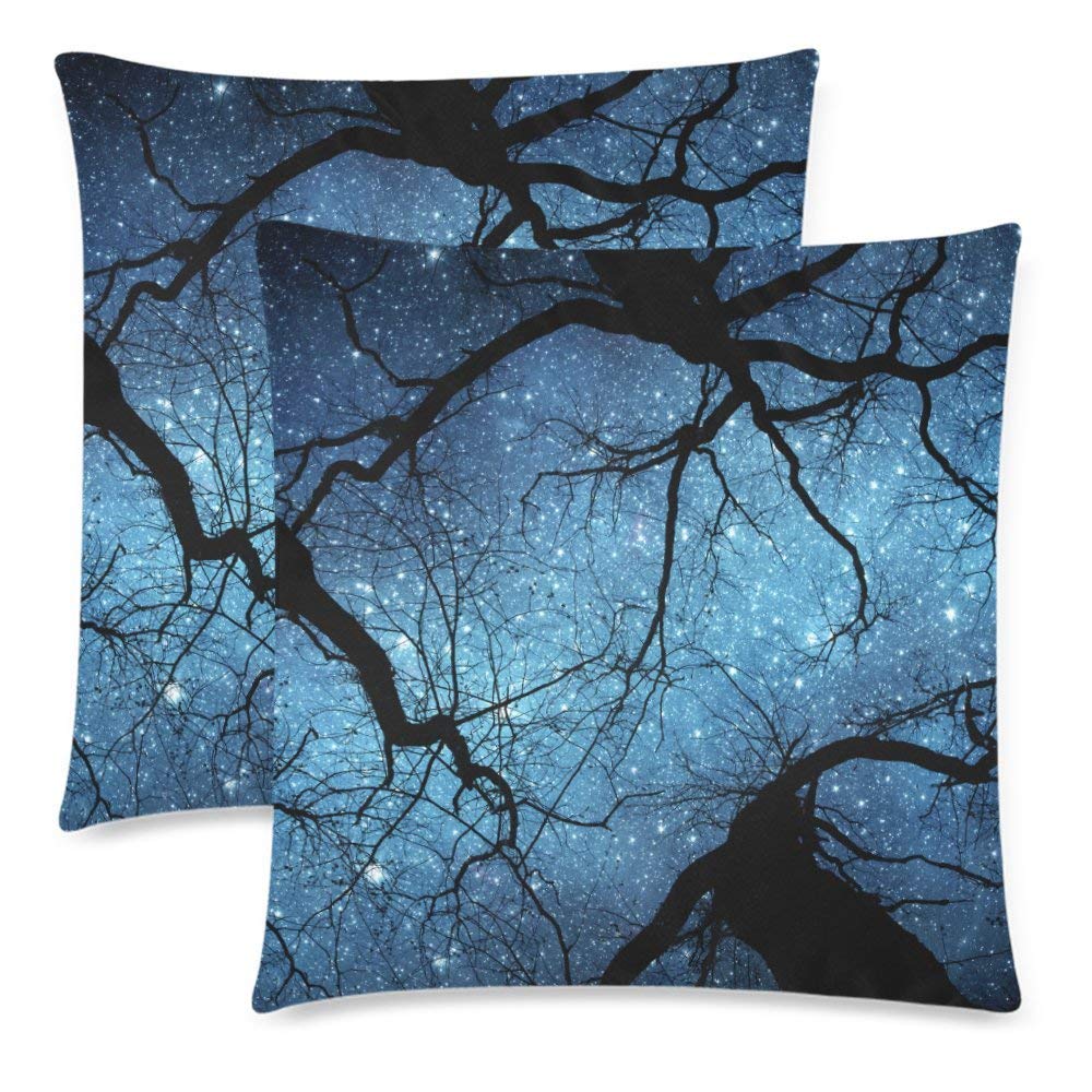 2 Pack Beautiful Night Sky Tree Pillowcase 18x18 Cushion Case Cover Twin Sides, The Milky Way Zippered Throw Pillow Case Cover Decorative for Couch Bed