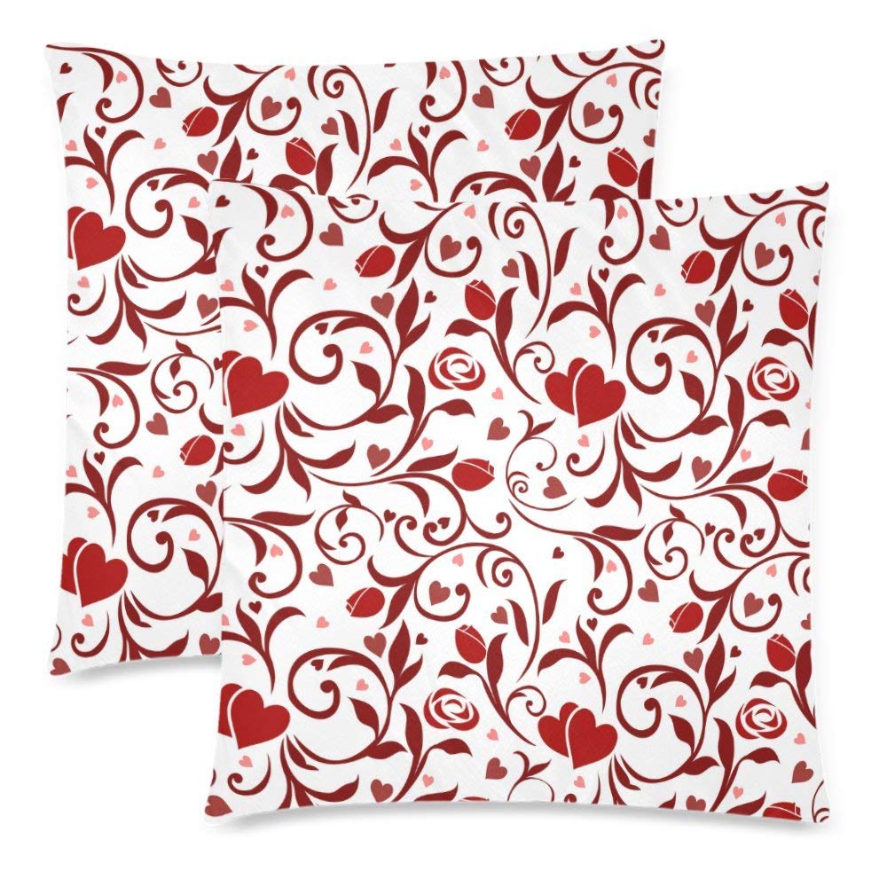 2 Pack Valentines Pattern Throw Cushion Pillow Case Cover 18x18 Twin Sides, Red and White Valentine's Gift Zippered Pillowcase Set Shams Decorative