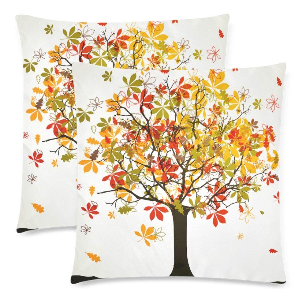 Autumn Harvest Tree Of Life Pillowcase Pillow Cushion Case Cover 18x18 Twin Sides, Fall Tree Leaves Love of Tree Valentine's Day Zippered Throw Pillow Case Shams Decorative, Set of 2