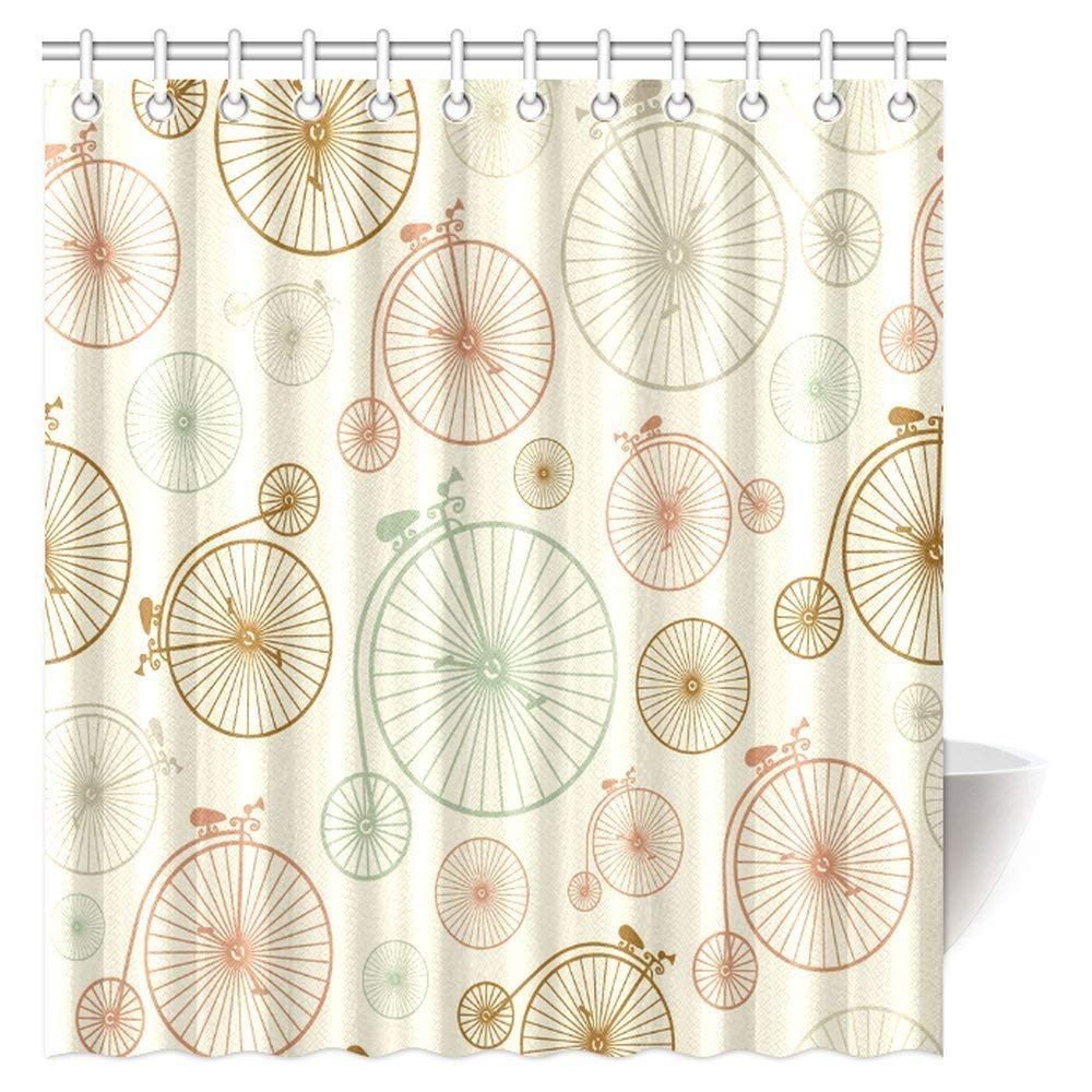 Vintage Decor Shower Curtain, Vintage Bicycles with Antique Wheels Indie Background Classic Fabric Bathroom Shower Curtain