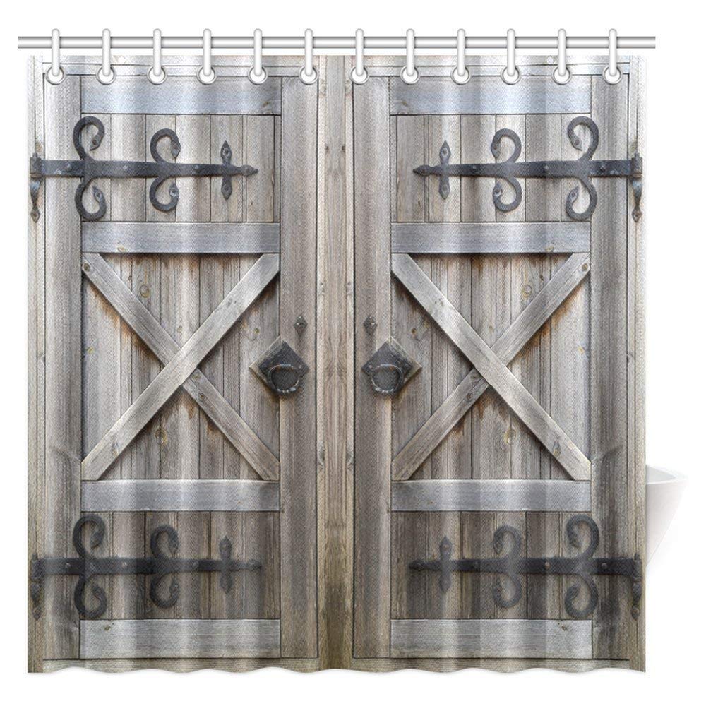 Old Wooden Door Shower Curtain, American Style Retro Country Barn Wood Door Pattern, Vintage Rustic Theme Polyester Fabric Shower Curtain