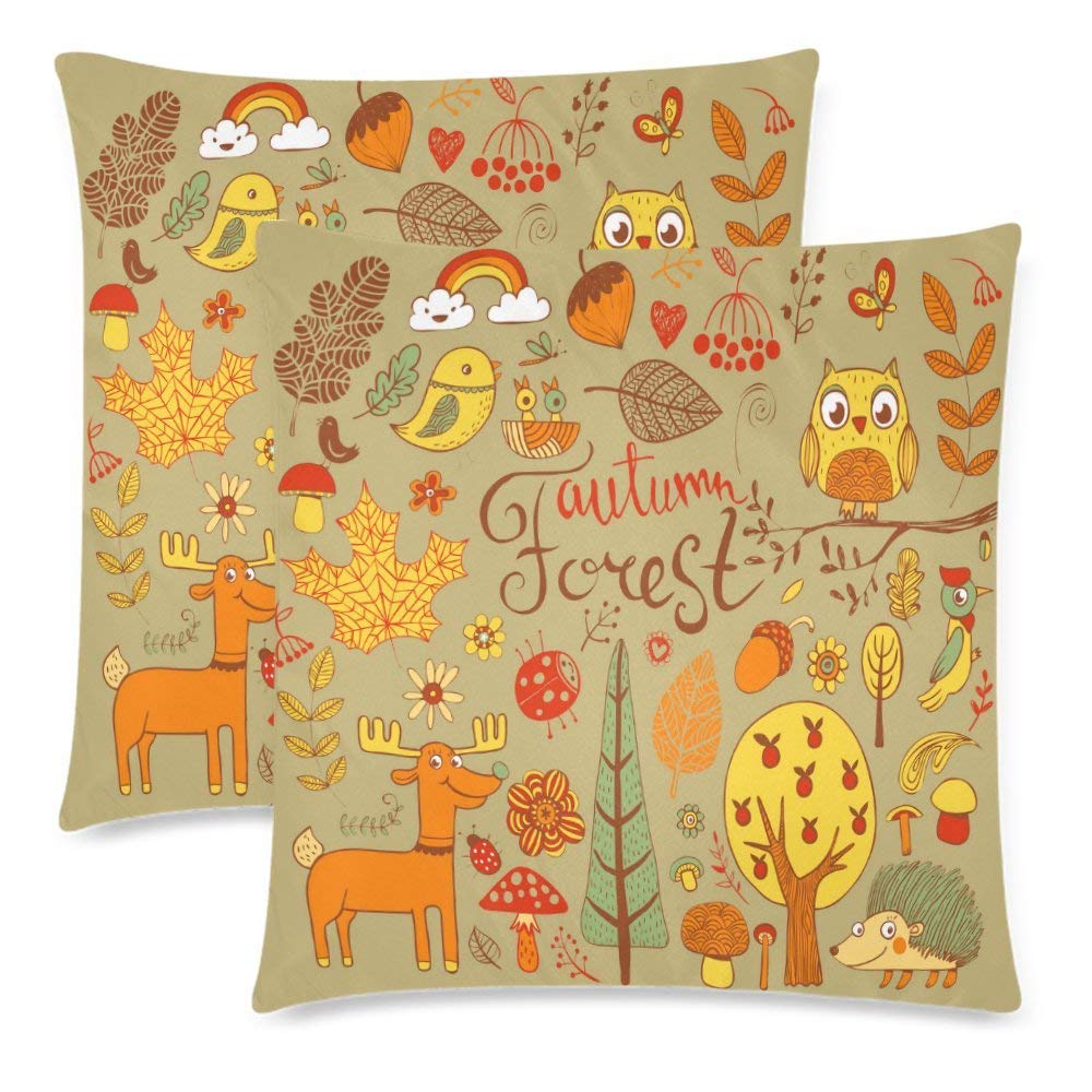 2 Pack Fall Autumn Forest Cushion Pillow Case Cover 18x18 Twin Sides