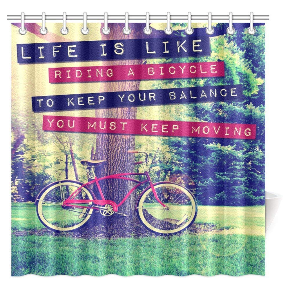 A Retro Vintage Bike Shower Curtain, Life is Like Riding a Bike to Keep Your Balance You Must Keep Moving Shower Curtain Set with Hooks