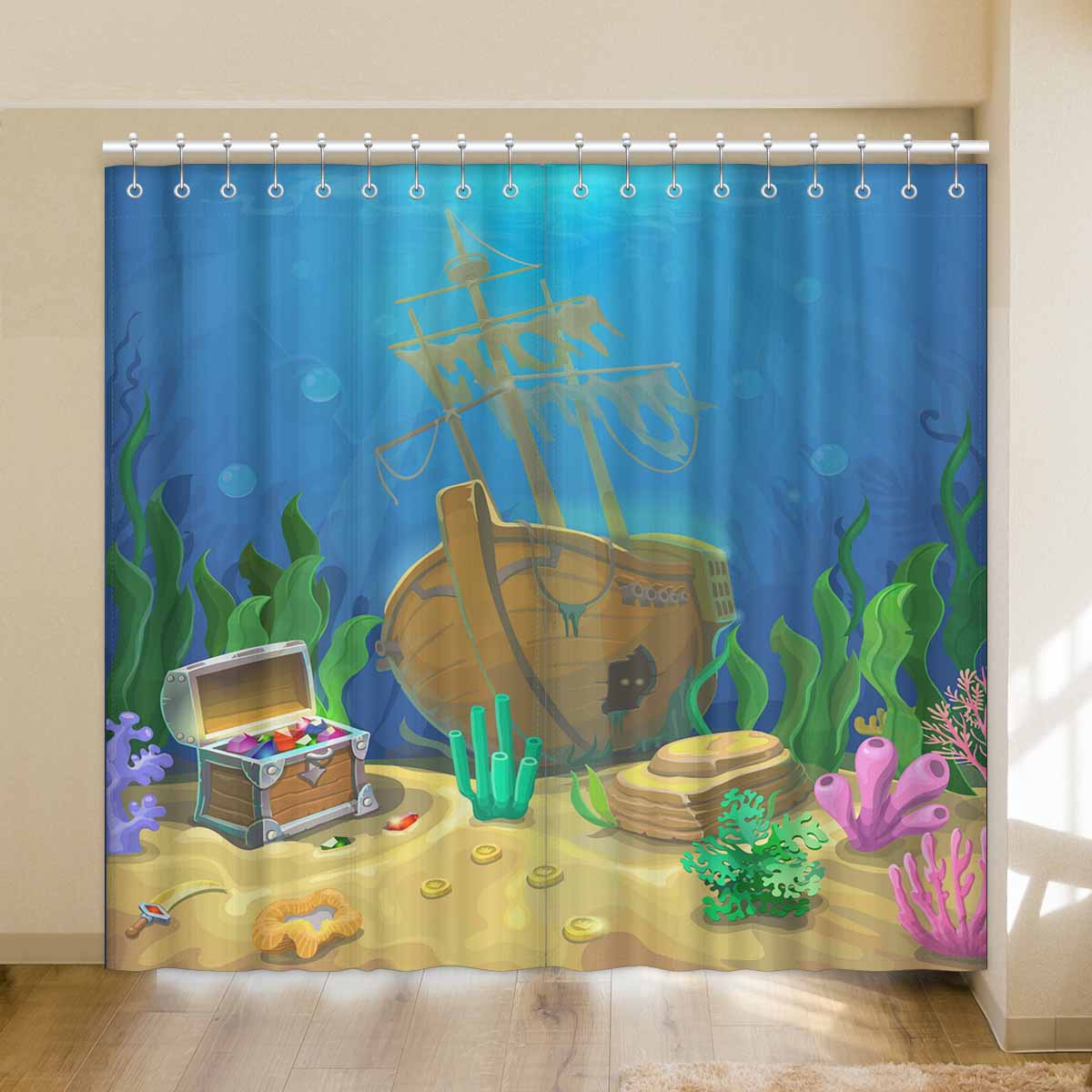 Seaworld Window Seaworld Window Curtains print Pirate ship treasure chest – Zenzzle
