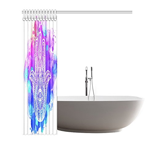 Watercolor Home Bath Decor, Hamsa Hand Polyester Fabric Shower Curtain Bathroom Sets