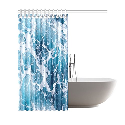 Blue Sea Home Bath Decor, Ocean Wave Polyester Fabric Shower Curtain Bathroom Sets