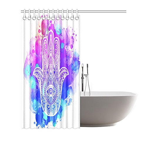 Watercolor Home Bath Decor, Hamsa Hand Polyester Fabric Shower Curtain Bathroom Sets