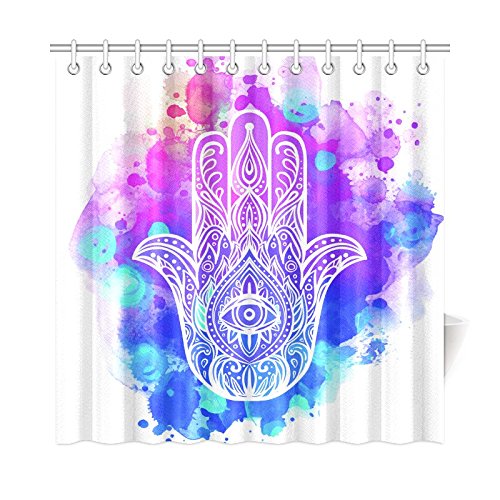 Watercolor Home Bath Decor, Hamsa Hand Polyester Fabric Shower Curtain Bathroom Sets