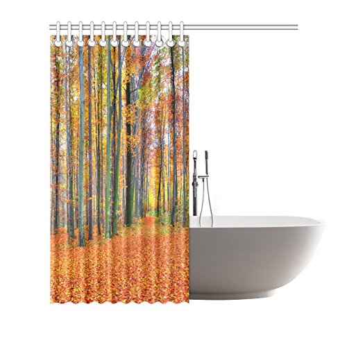 Autumn Landscape Home Bath Decor, Yellow Red Leaves Forest Polyester Fabric Shower Curtain Bathroom Sets