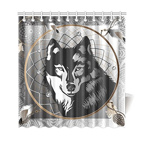 Graphic Wolf Home Bath Decor, Dreamcatcher Polyester Fabric Shower Curtain Bathroom Sets