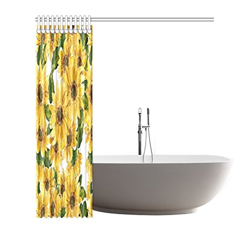 Blooming Yellow Flowers Sunflower Painting Home Decor Waterproof Polyester Bathroom Shower Curtain Bath with Hooks