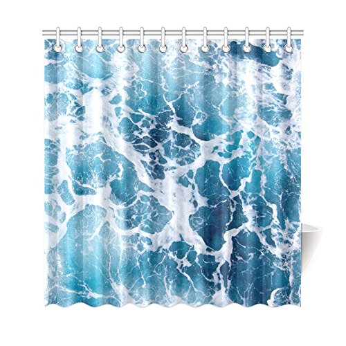 Blue Sea Home Bath Decor, Ocean Wave Polyester Fabric Shower Curtain Bathroom Sets