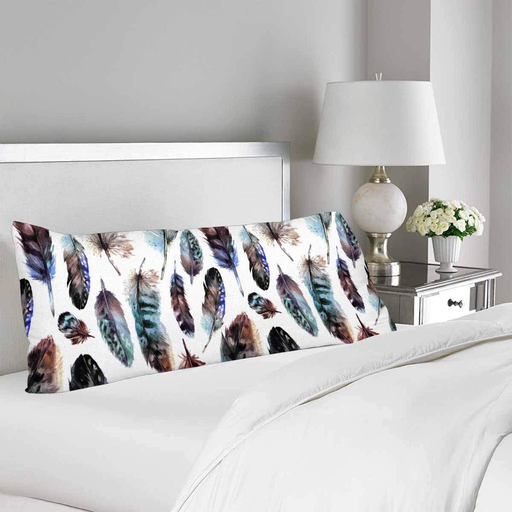 Watercolor Feather Boho Style Body Pillow Covers Pillowcase with Zipper 21x60 Twin Sides