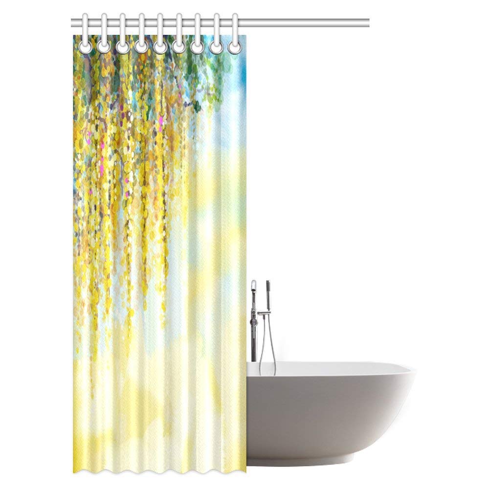 Watercolor Flower Decor Collection, Wisteria Tree in Blossom Romantic Spring Flowers over Bokeh Bathroom Shower Curtain with Hooks
