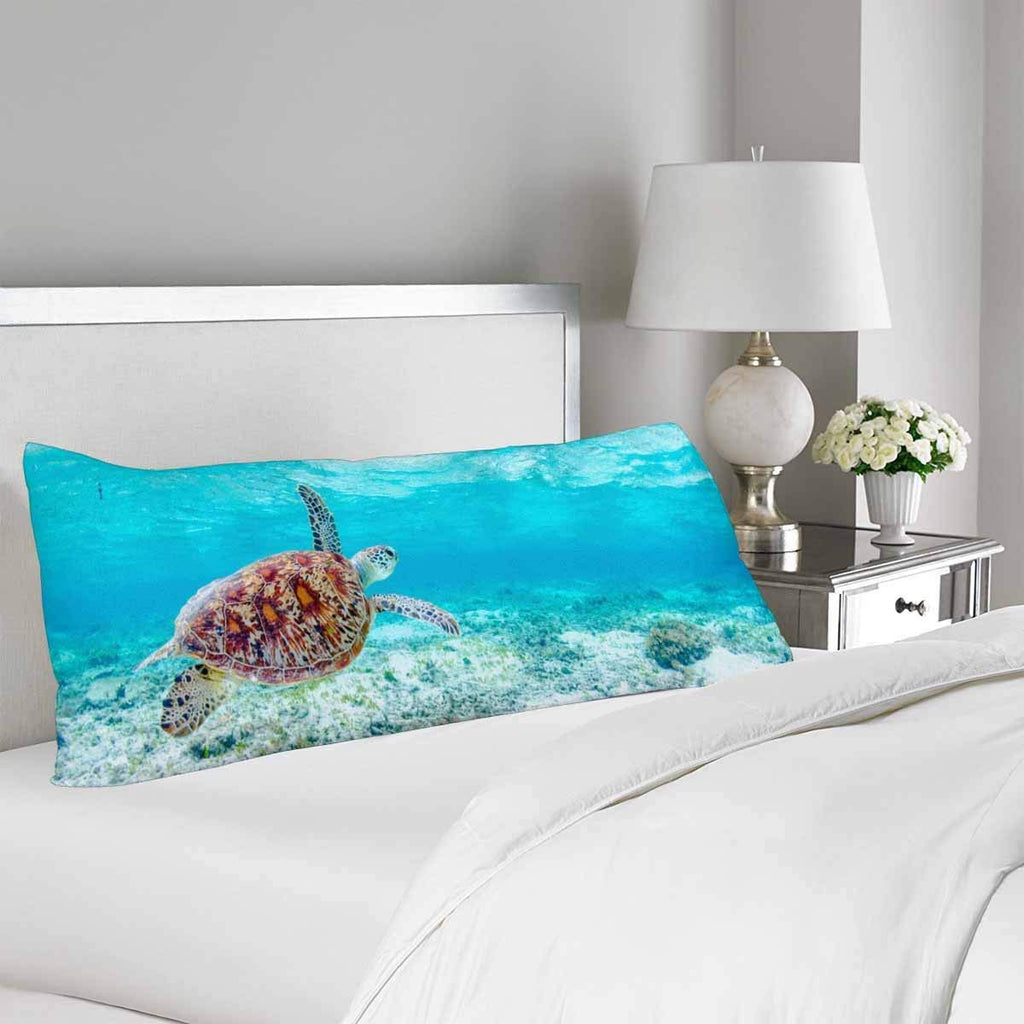 Sea Turtle Underwater Fish Body Pillow Covers Pillowcase with Zipper 21x60 Twin Sides