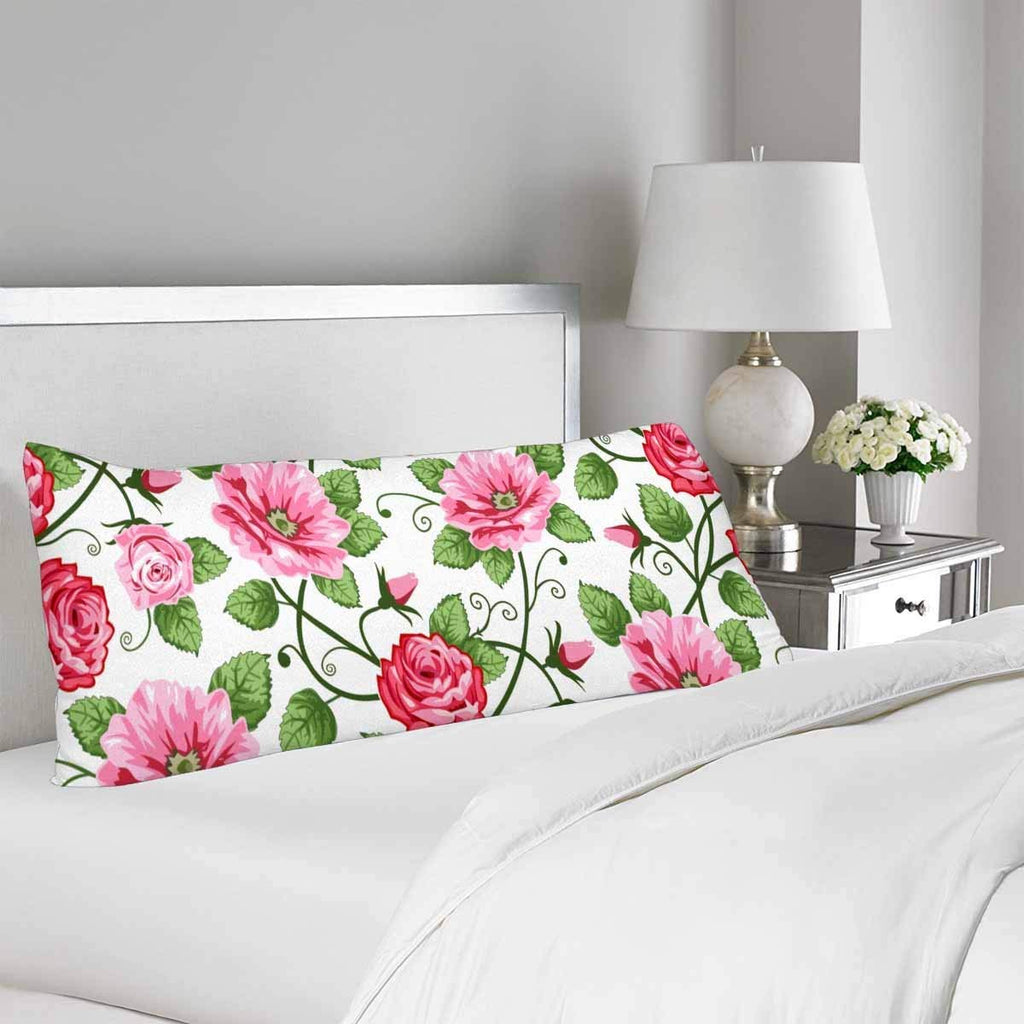 Seamless Pink Roses Leaves Pattern Body Pillow Covers Pillowcase with Zipper 21x60 Twin Sides