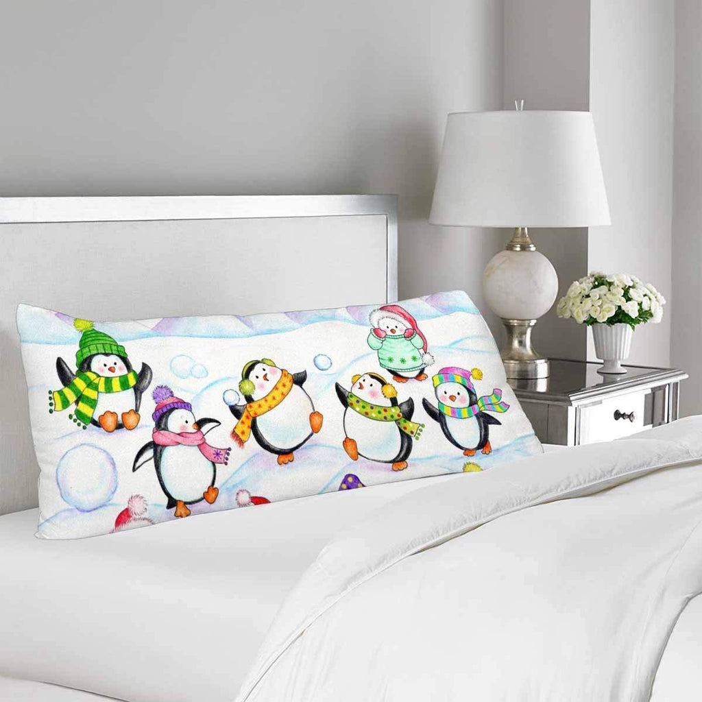 Winter Snow Penguin Body Pillow Covers Pillowcase with Zipper 21x60 Twin Sides
