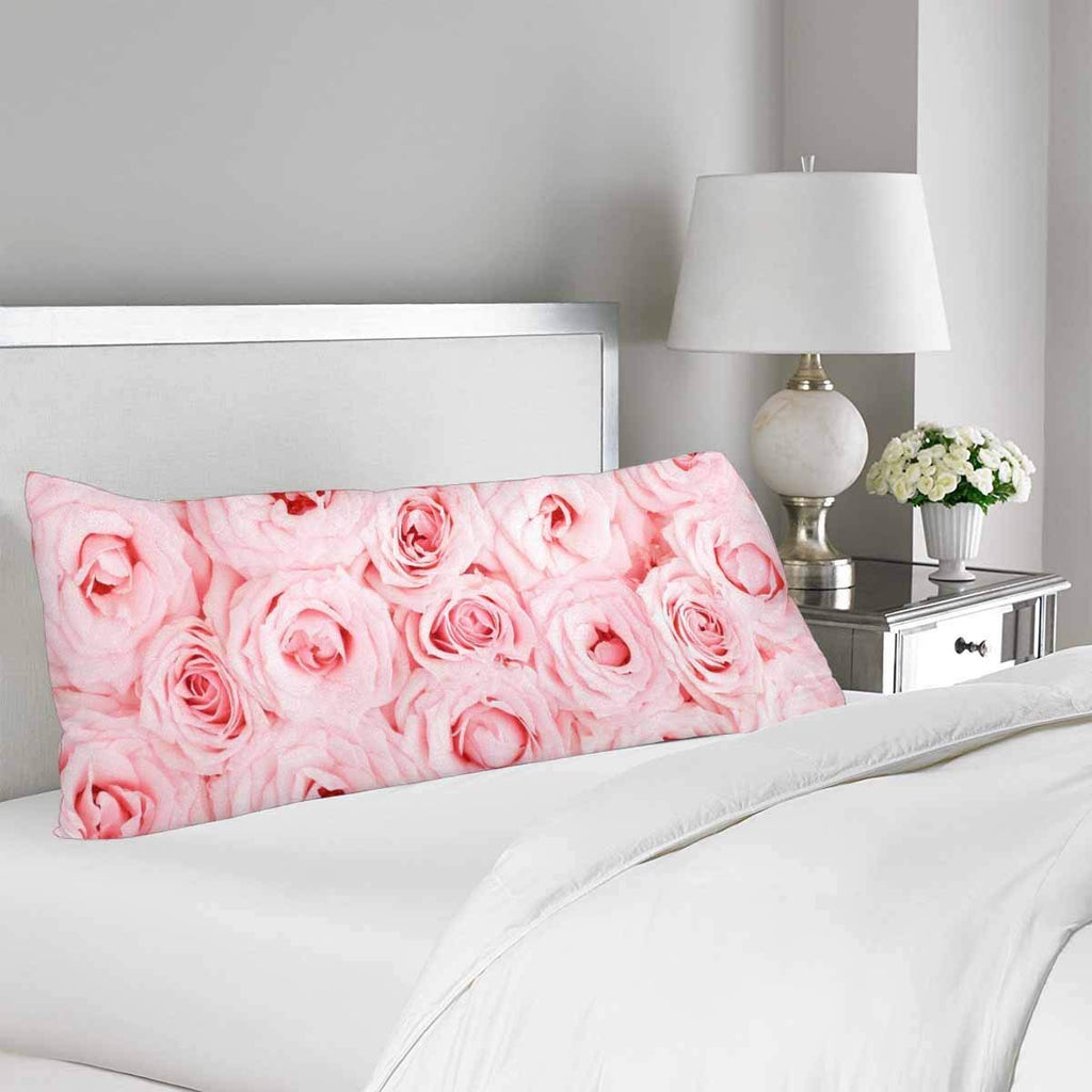 Pink Fresh Roses Body Pillow Covers Pillowcase with Zipper 21x60 Twin Sides