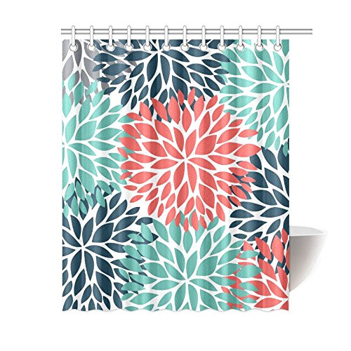 Teal coral on sale shower curtain