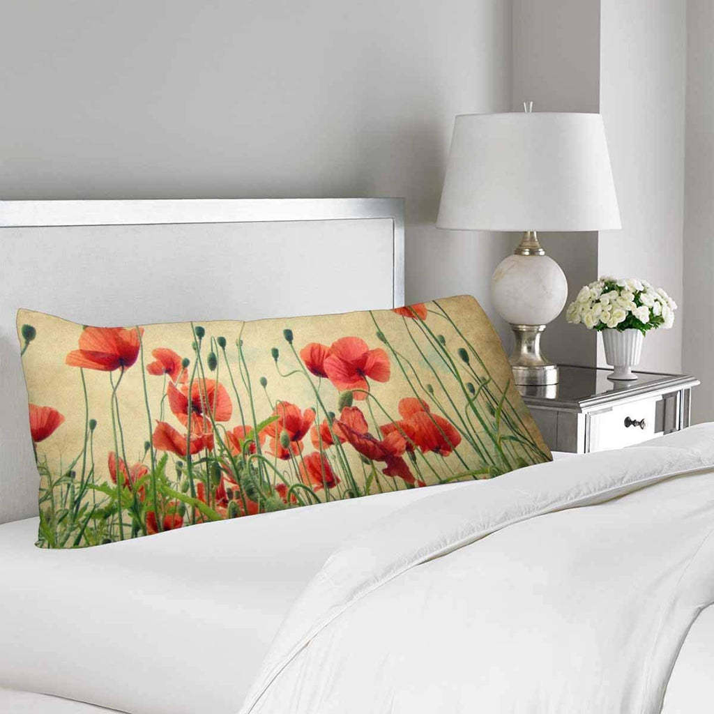 Vintage Poppy Field Body Pillow Covers Pillowcase with Zipper 21x60 Twin Sides