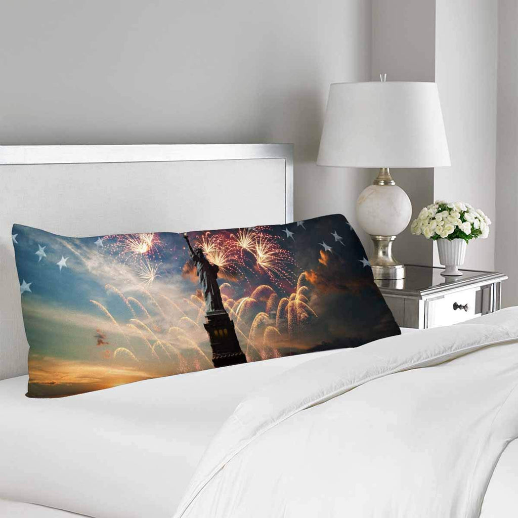Statue of Liberty American Flag Body Pillow Covers Pillowcase with Zipper 21x60 Twin Sides