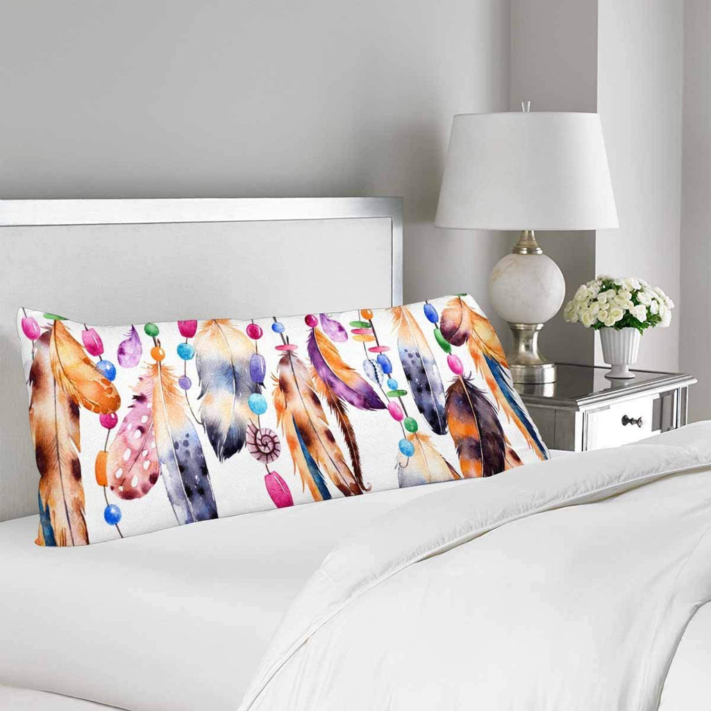 Watercolor Feathers Ribbon Shell Bead Body Pillow Covers Pillowcase with Zipper 21x60 Twin Sides