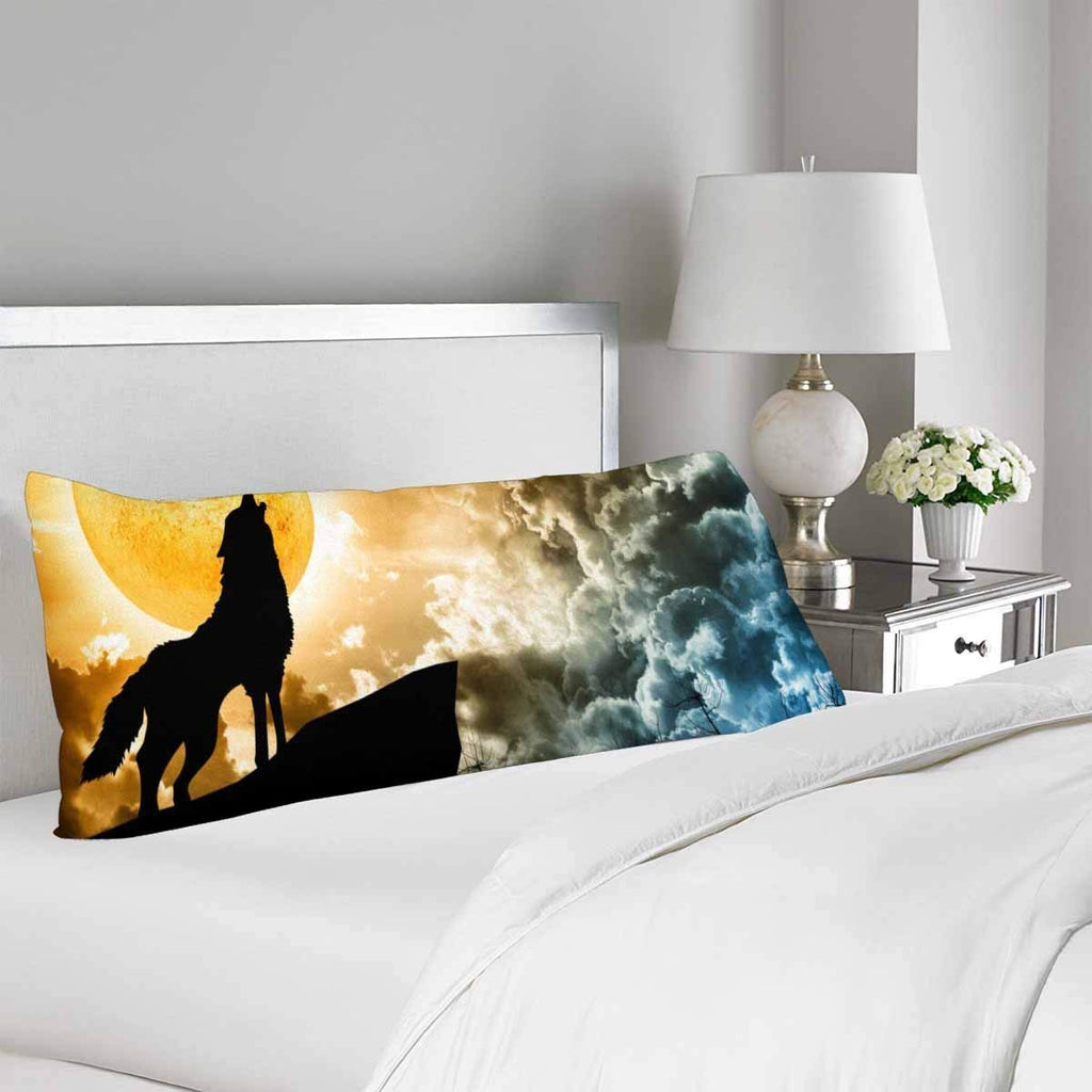 Wolf in Silhouette Howling Full Moon Body Pillow Covers Pillowcase with Zipper 21x60 Twin Sides