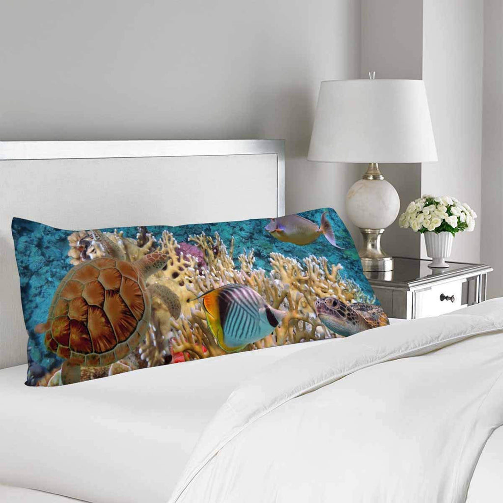 Coral Reef Sea Turtle Body Pillow Covers Pillowcase with Zipper 21x60 Twin Sides